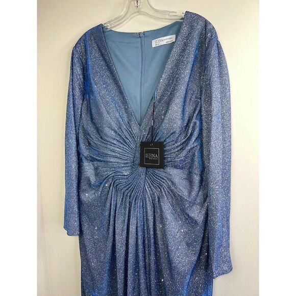 Ieena For MAC DUGGAL Sparkling Metallic Blue Shimmer Twist Front Gown Size 16 - Picture 5 of 10